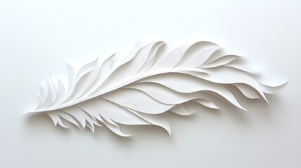 Naklejka premium Paper cut minimalist feather with flowing lines, set against a clean, white background, paper cut feather, minimalist nature decor