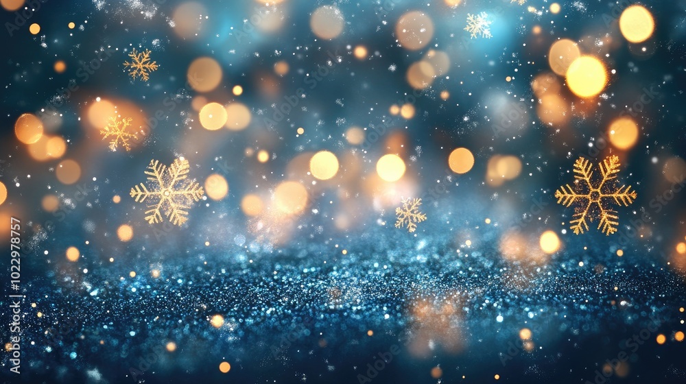 Poster bokeh background of blurred lights and snowflakes