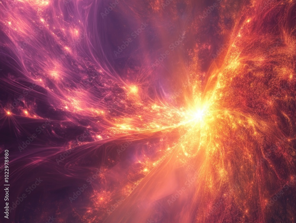 Poster Abstract fractal background featuring a textured fantasy celebration of chaos with sunbeams luminescent patterns and explosive light effects