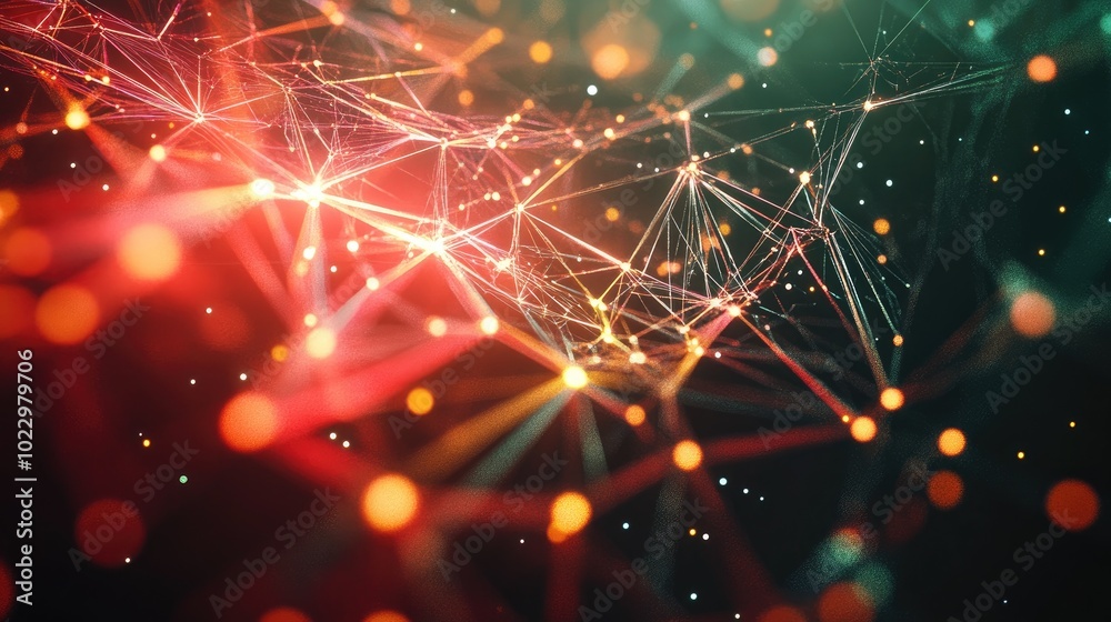 Aufkleber Abstract digital backdrop featuring cybernetic particles and triangular shapes An advanced plexus fantasy design representing technology and engineering concepts 3D rendering with depth of field e