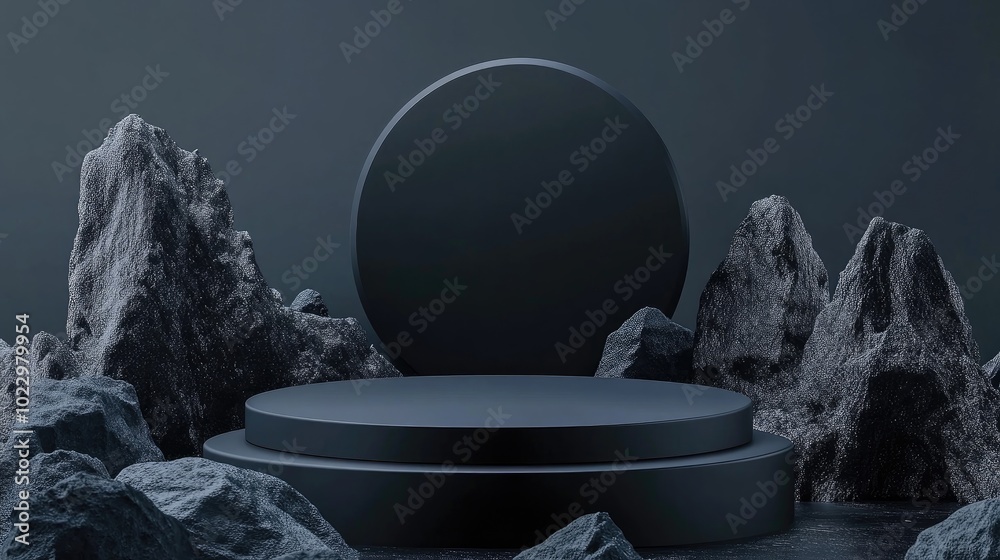 Aufkleber Abstract branding background featuring a black podium designed for branding presentations 3D rendering illustration