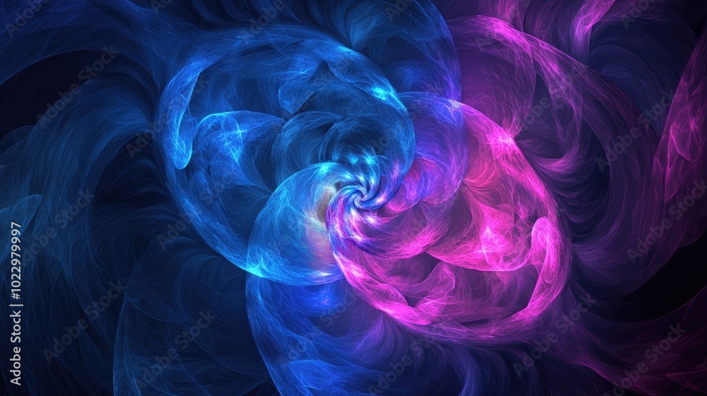 Poster abstract fantasy swirl on dark background computer generated fractal design featuring shades of blue