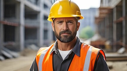 Fototapeta premium Construction worker wearing yellow hat