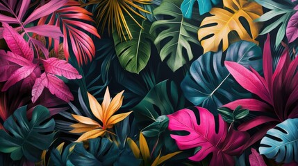 Artwork featuring tropical and exotic plants with vibrant foliage Ideal for wall decor wallpaper and postcards suited for both modern and classic interior styles