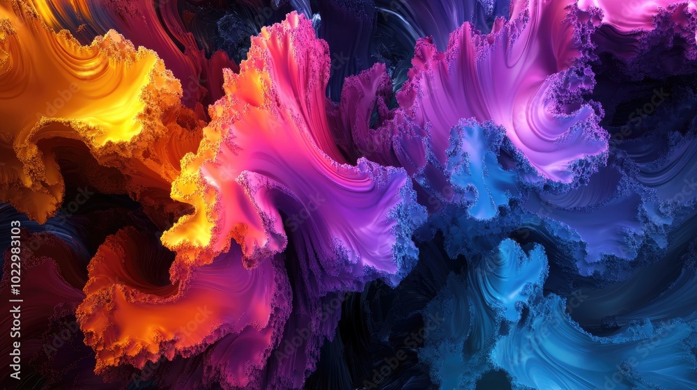 Aufkleber Colorful abstract fractal shapes create a chaotic texture featuring a 3D rendered illustration pattern