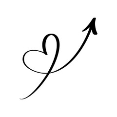 Heart Shaped Valentine Arrow with Flowing Line. Love Vector Illustration for Creative Designs