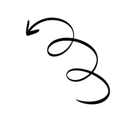 Hand drawn Spiral Curved Arrow Vector Illustration. Black design element isolated on white background