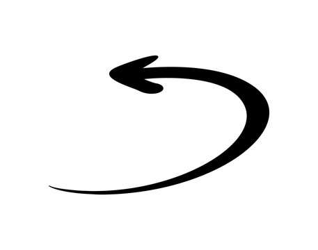 Black half round arrow pointing left following a curved path. 180 degree turn