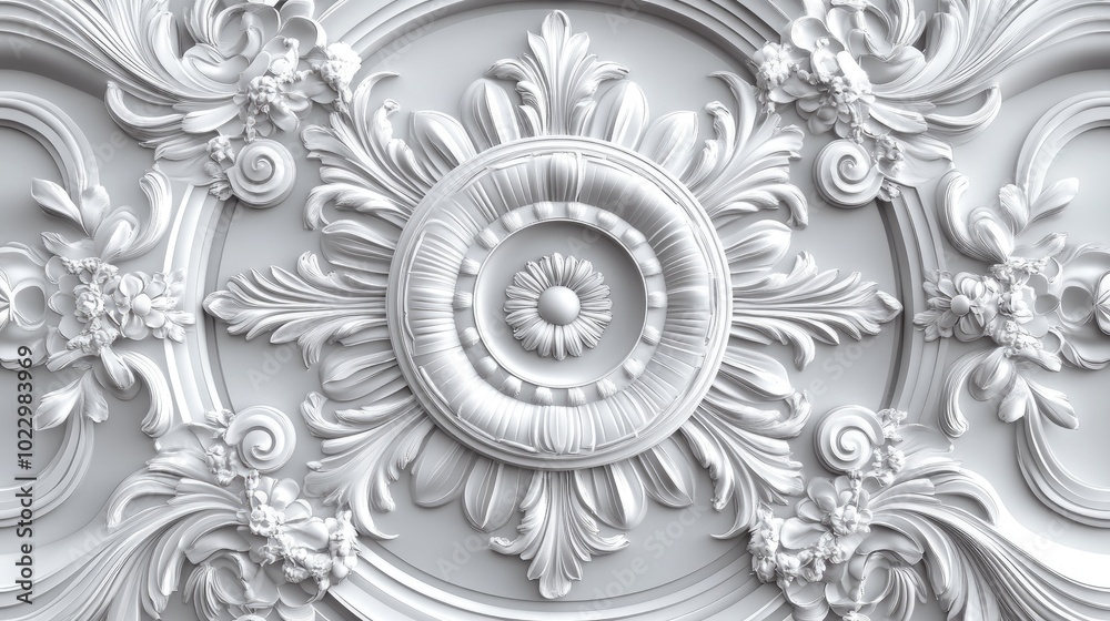Poster 3d circular mural wall art design for home interiors featuring classic decorative elements in a vect