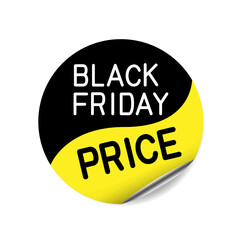 Black friday price round sign sticker tag label isolated on white background