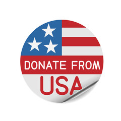 Donate from USA round sign sticker tag label isolated on white background
