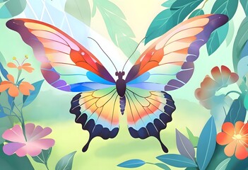 Fototapeta premium Vibrant Spectrum Butterfly in Enchanted Garden