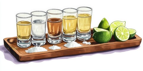 Tequila shots with salt and lime.
