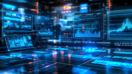 Obraz premium Futuristic Blue and Red Digital Interface with Graphs and Data