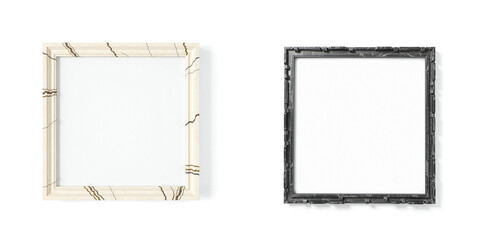 black and white modern picture frame isolated on white, background and border for design