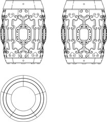 Obraz premium Vector sketch illustration of the silhouette of a table furniture design decorated with Neoclassical Style Decor classic vintage ethnic traditional Chinese ornaments 