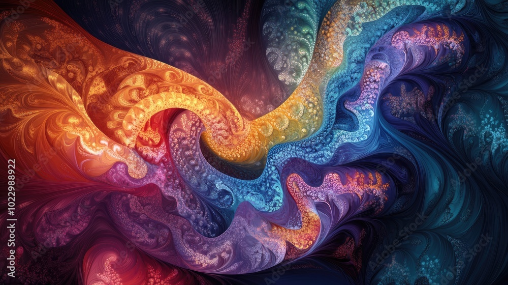 Poster Abstract digital fractal design pattern with a fantasy aesthetic