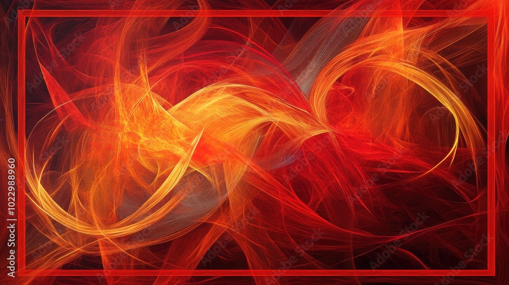 Poster abstract design featuring a red frame intertwined with orange hues
