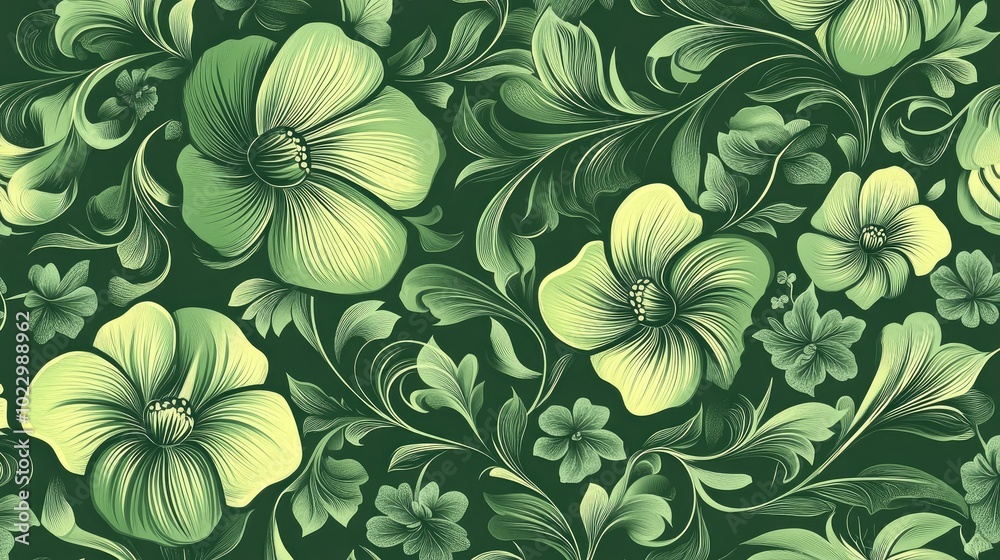 Poster abstract seamless floral background pattern in green featuring a flower ornament design perfect for 