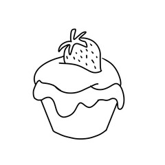 cupcake with strawberry vector illustration coloring book for kids