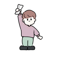 雑巾を持ってやる気いっぱいの男の子