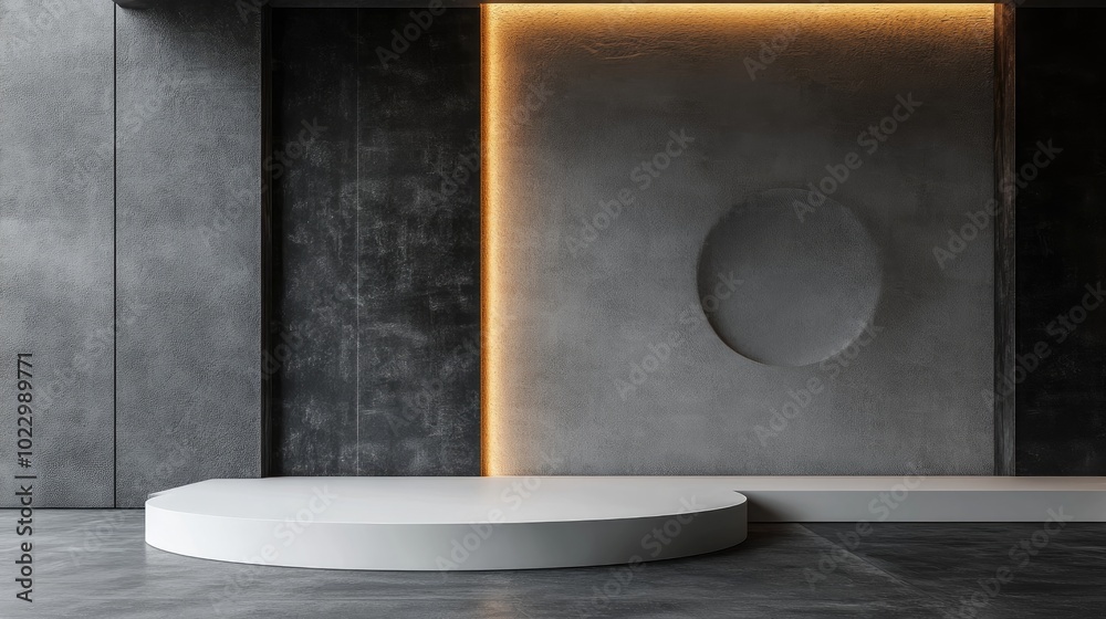 Aufkleber abstract 3d rendering of a modern showroom interior design featuring an empty floor and a white podi