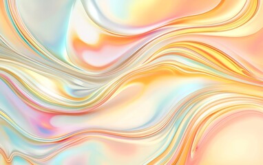 Obraz premium Liquid marble texture in rainbow pastel hues, smooth flowing abstract pattern, glossy surface with holographic highlights, ethereal aesthetic