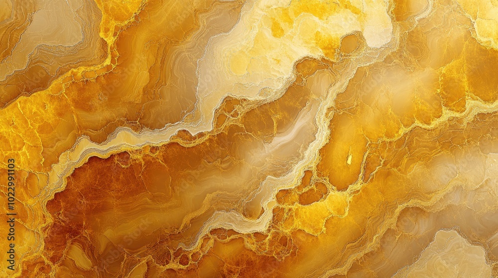 Aufkleber Abstract golden marble texture featuring a fantasy fractal design in shades of yellow and brown Digital artwork with a 3D rendering effect