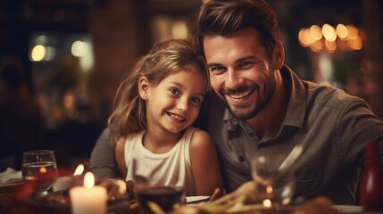 Joyful family sharing a delicious meal together at the dining table in a warm atmosphere
