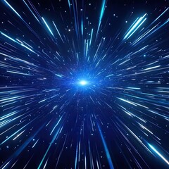 Fototapeta premium Blue glowing starburst light beams, bright blue and white streaks, space light explosion