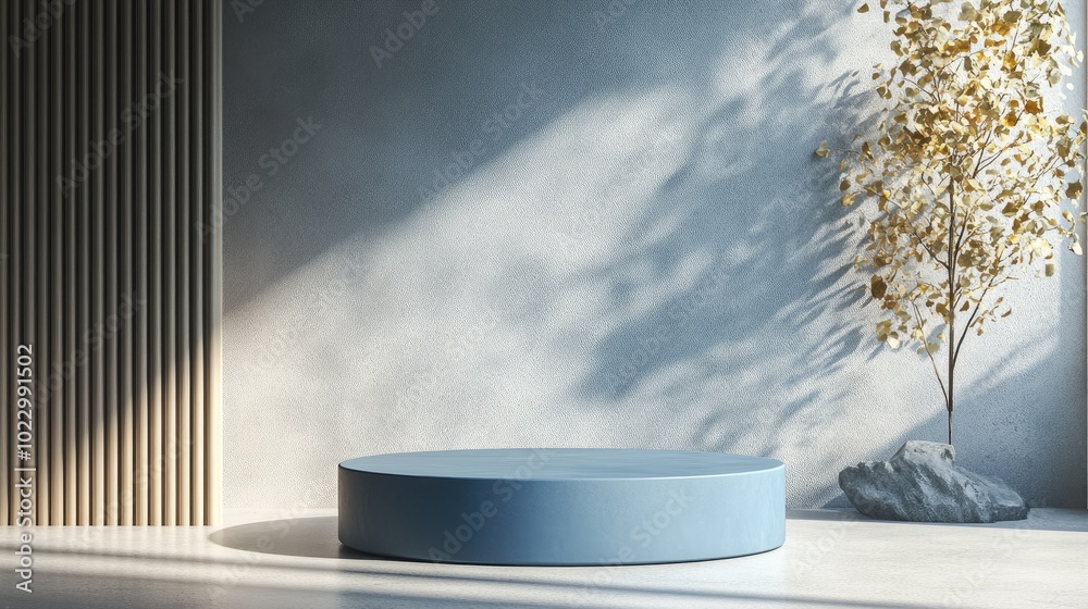 Aufkleber 3D rendering of an abstract minimalist scene featuring a blue podium for mock up displays and branding purposes