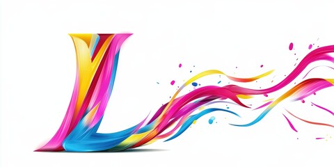 Colorful letter L with abstract paint trails.
