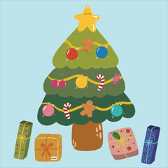 cute christmas tree decoration and gifts boxes