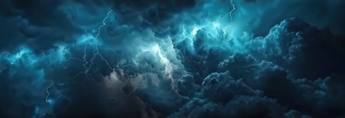 Lightning thunderstorm flash over the night sky cloud storm