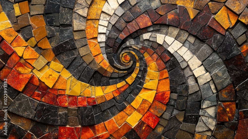 Poster abstract illustration of mosaic patterns resembling a kaleidoscope showcasing decorative finishes wi