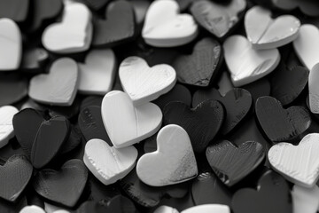 Obraz premium Colorful background of glittery heart shapes various colors. Valentine's Day backdrop. bright array of black and white hearts on abstract background. Festive wallpaper for birthday, wedding design.
