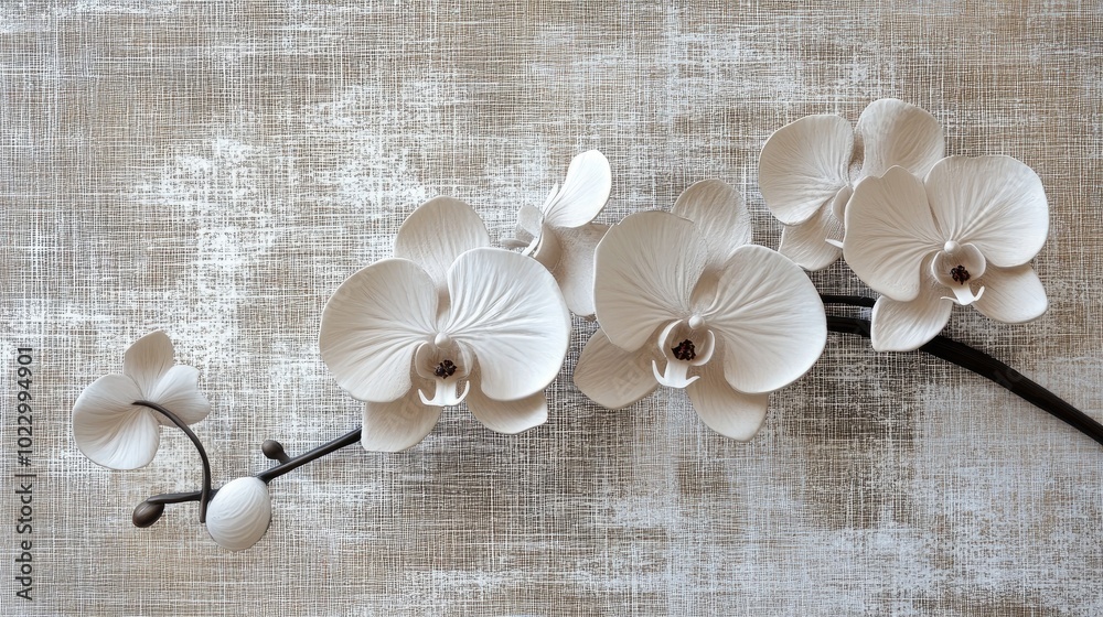 Poster 3d wallpaper texture featuring an orchid design on a fabric canvas backdrop