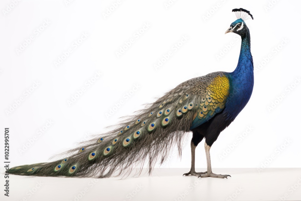 Poster Peacock animal bird white background.