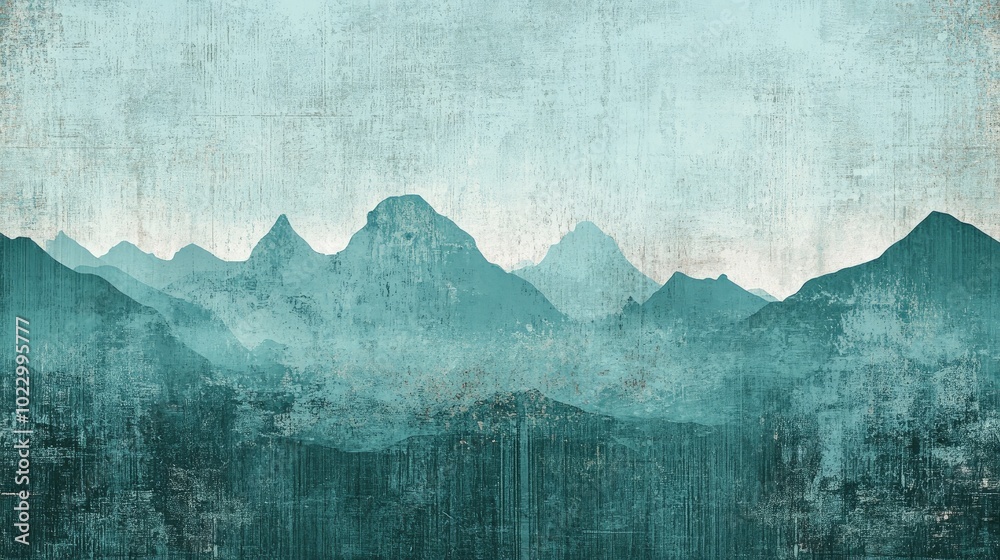 Poster abstract landscape featuring a cyan sky and mountains with a horizontal texture background colorful 