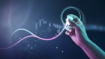 Unleashing Creativity: Hand Using a Digital Pen to Create Vibrant Waves of Color, Symbolizing Innovation and Artistic Expression