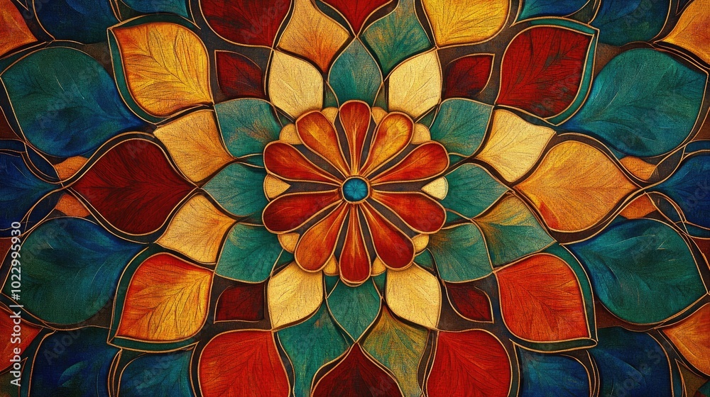 Aufkleber Abstract background featuring a colorful mandala in floral design Raster illustration suitable for textile and carpet ornament patterns resembling Persian relief and stained glass in an Oriental s