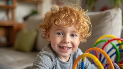 Young child engaged in learning activities with educational toys for development and fun