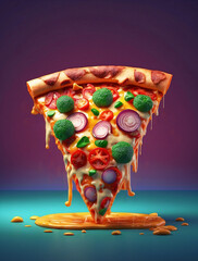 Delicious Pizza Slice Vibrant Colourful Vector Style Graphic Food Presentation Copy Space For Text Or Graphics 300 PPI High Resolution Image