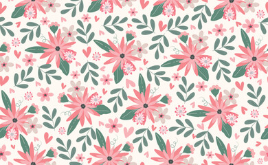 Funny Retro Groovy Valentines Day seamless pattern in trendy retro 70s style. Valentine background of cartoon character. 70s -90s lovely elements, flowers.  Valentine Day Pattern. Vector illustration.