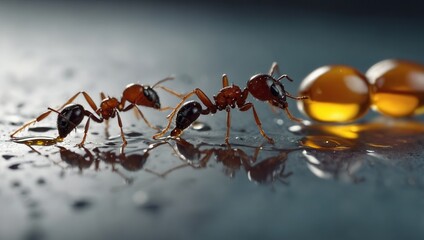 Close-up of ants in detailed view, focusing on their legs, antennae, and movements