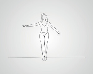 Minimalist Female Fashion Model Outline Illustration. One line art woman illustration