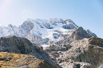 Adyrsu Gorge. Mount Ullu-Tau. Beautiful view of the raging mountain river. Nature and travel. Russia, Caucasus, Kabardino-Balkaria