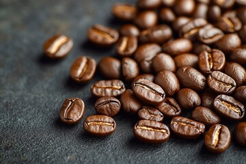 Naklejka premium Coffee beans laid out in the shape of a heart on a contrasting black background
