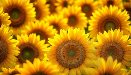 Obraz premium Sunflowers background. Close-up texture of sunflowers. Wallpaper for screen