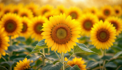 Obraz premium Sunflowers background. Close-up texture of sunflowers. Screen wallpaper